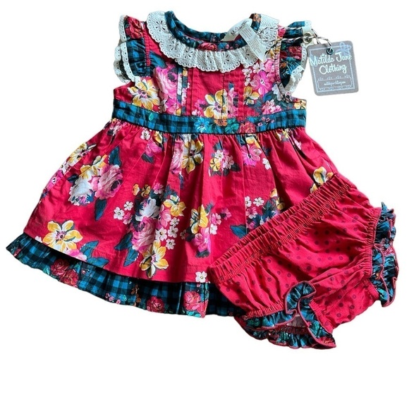 NWT Matilda Jane Sugar Plum Christmas Dress Size 3 to 6 Months Crochet Trim - Picture 1 of 10